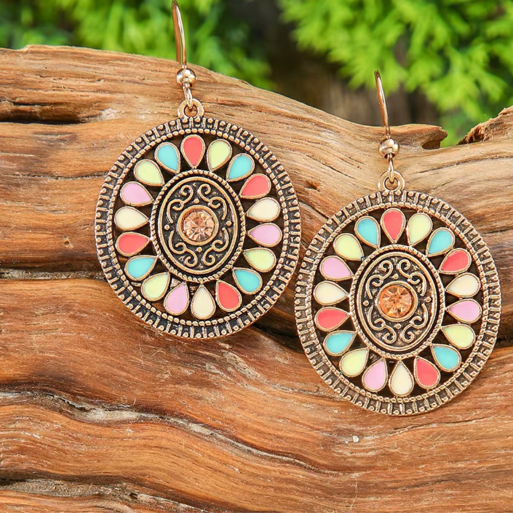 Bohemian Round Flower Ethnic Multi Color Earrings